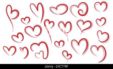 Set of different red hearts sketch set design Stock Vector