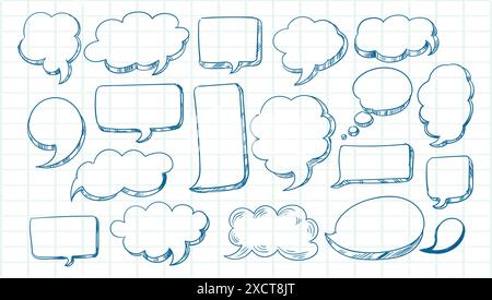 Hand drawn sketch speech bubble set Stock Vector