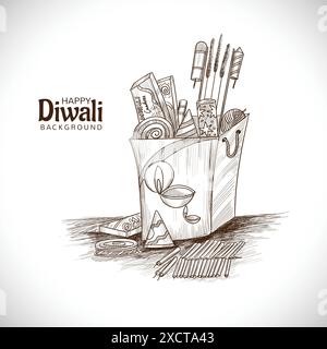 Hand Drawn diwali crackers sketch design Stock Vector