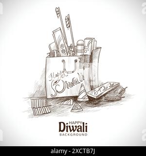 Hand Drawn diwali crackers sketch background Stock Vector