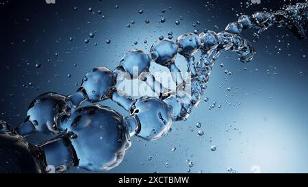water molecules on a blue background. 3d rendering. Stock Photo