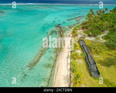 FRENCH POLYNESIA. HUAHINE ISLAND. MARAE Stock Photo