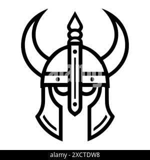 Viking Helmet logo or modern line icon. Vector line art and icon design with bold outline. Black and white Pixel Perfect minimalistic symbol isolate w Stock Vector