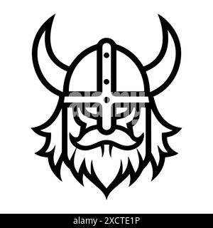 Viking Helmet logo or modern line icon. Vector line art and icon design with bold outline. Black and white Pixel Perfect minimalistic symbol isolate w Stock Vector