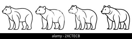 Bear icons set. Minimalist black and white illustration of a bear standing in profile. Vector illustration. Stock Vector