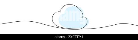 Continuous editable line drawing of cloud. One line drawn cloud. Vector illustration. Cloud icon in one line. Stock Vector