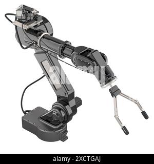 Black Robotic Arm, 3D rendering isolated on white background Stock Photo