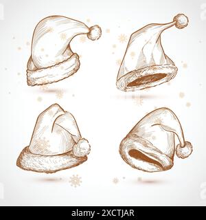 Hand drawn christmas hats sketch set design Stock Vector