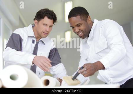 observing the brushing technique of the apprentice Stock Photo