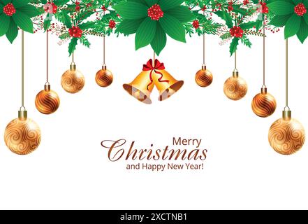 Beautiful christmas hanging balls ornaments card background Stock Vector