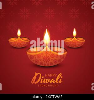 Illustration of burning diya on happy diwali holiday background Stock Vector