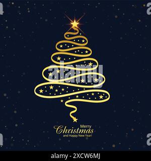 Artistic christmas line golden tree card design Stock Vector