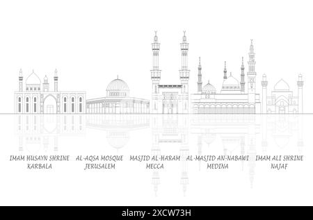 Outline Skyline Panorama of the Most Famous Mosques - vector illustration Stock Vector