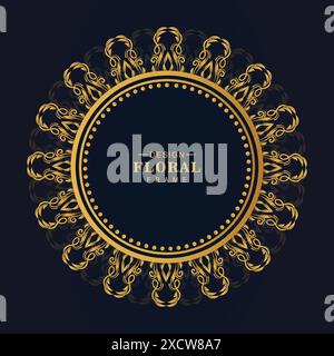 Ornamental golden circular floral frame background Stock Vector