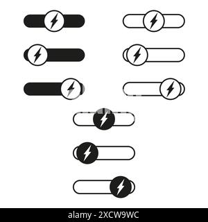 Toggle Switch Icons. Power Symbols Set. Black and White Design. Vector Illustration. Stock Vector