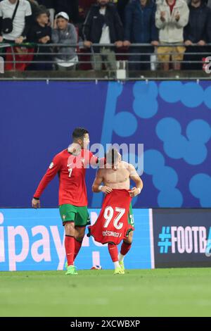 Leipzig, Germany, 18, June, 2024. Francisco Conceição celebrates his team’s second goal with Cristiano Ronaldo during the match between Portugal vs. Czechia. Uefa Euro 2024 Germany. Group F. Credit: Fabideciria/Alamy Live News Stock Photo