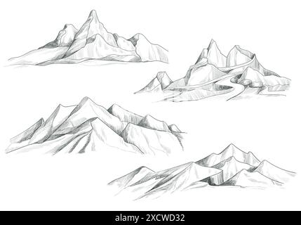 Hand drawing mountain landscape set sketch design Stock Vector