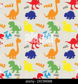 Bright dinosaurs with playful 'roar' text Stock Vector