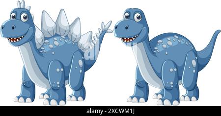 Two smiling blue dinosaurs with white spots Stock Vector