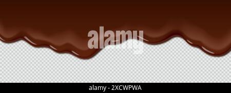 Chocolate icing pours over a white background. Thick and rich chocolate icing for decoration or advertising banner on transparent background. Space fo Stock Vector