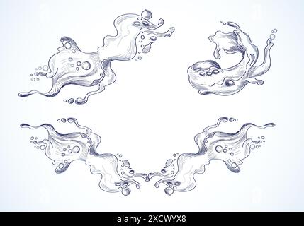 Hand drawn sketch different sea waves set Stock Vector