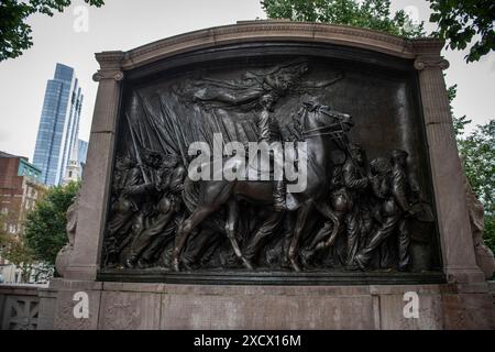 Boston, Massachusetts, USA - October 29, 2023: Detail of the Monument to obert Shaw and the Massachusetts fifty-fourth regiment, in the city of Boston Stock Photo