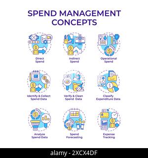 Spend management multi color concept icons Stock Vector