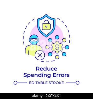 Reduce spending errors multi color concept icon Stock Vector