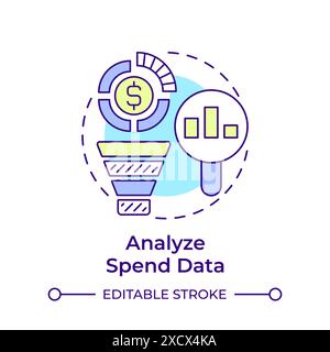 Analyze spend data multi color concept icon Stock Vector