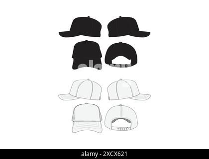 Trucker Cap Mesh Cap Template Illustration Black and White Trucker Hat Mesh Vector Mockup Tempalte Streetwear Headwear Vector Mockup Collection Stock Vector