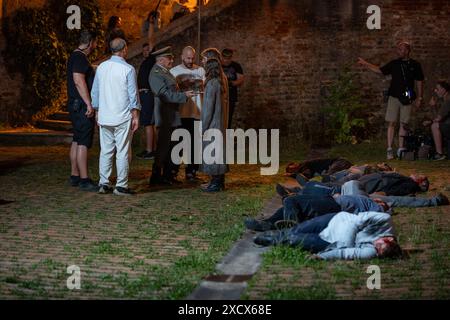 Slavonia, 18/06/2024, The famous Hollywood actor Armand Assante accompanied by Jakov Sedlar and his son Dominik in Osijek filming the movie '260 Days' The filming of the movie '260 Days', a war drama based on the novel '260 Days' by Marijan Gubina from Osijek, has been going on for three weeks in Slavonia, in which, among others, also stars famous Hollywood actors Tim Roth and Armand Assante ina Osijek on June 18. 2024 Credit: Pixsell/Alamy Live News Stock Photo