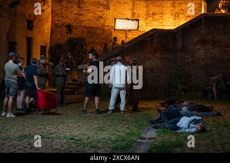 Slavonia, 18/06/2024, The famous Hollywood actor Armand Assante accompanied by Jakov Sedlar and his son Dominik in Osijek filming the movie '260 Days' The filming of the movie '260 Days', a war drama based on the novel '260 Days' by Marijan Gubina from Osijek, has been going on for three weeks in Slavonia, in which, among others, also stars famous Hollywood actors Tim Roth and Armand Assante ina Osijek on June 18. 2024 Credit: Pixsell/Alamy Live News Stock Photo