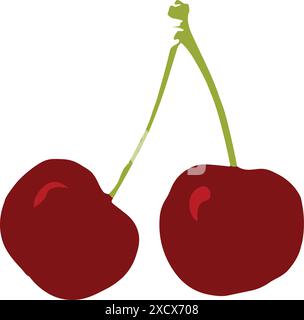 An illustration of cherries, featuring a vibrant and appealing design of this popular fruit, ideal for food-related graphics and designs Stock Vector