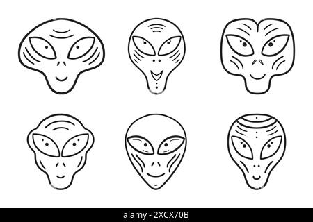 Set of vector illustration of aliens in doodle style isolated on a white background. Stock Vector