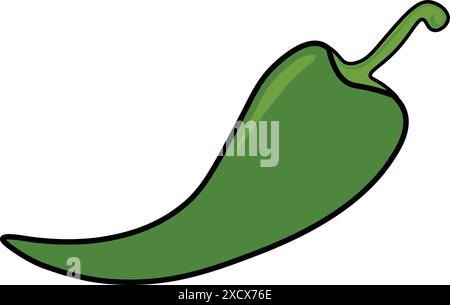 An illustration of a green chili pepper, highlighting its vibrant color and spicy nature for culinary and food-related uses Stock Vector