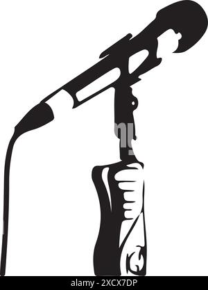 A silhouette of a microphone, capturing its classic shape and design for use in audio Stock Vector