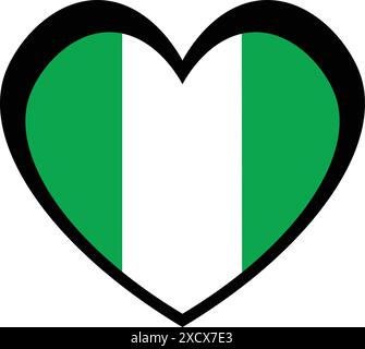 An illustration of a heart icon featuring the Nigeria flag, symbolizing love and pride for Nigeria Stock Vector