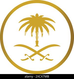 A golden Saudi palm tree emblem, showcasing a luxurious and distinctive design that symbolizes Saudi Arabia’s national identity and heritage Stock Vector