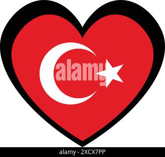 An illustration of a heart icon featuring the Turkish flag, symbolizing love and pride for Turkey Stock Vector