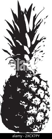 A silhouette of a pineapple capturing the iconic shape of this tropical fruit, featuring its tall, cylindrical body Stock Vector