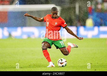 Leipzig, Germany. 18th, June 2024. Nuno Mendes (19) of Portugal seen during the UEFA Euro 2024 match in Group F between Portugal and Czech Republic at Red Bull Arena in Leipzig. Stock Photo