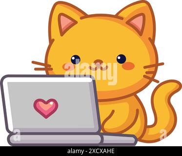 Ginger cat with a laptop Stock Vector