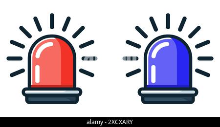 Emergency flashers siren icon. Set of red and blue emergency siren icons in flat style. Vector illustration. Stock Vector