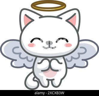 Cute cat with angel wings and halo Stock Vector