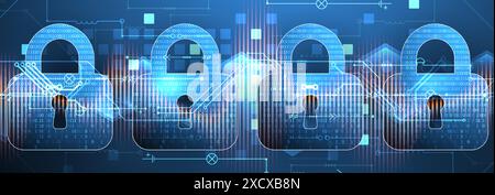 Secure digital background. Virtual confidential, programming protection. Hand drawn vector. Stock Vector