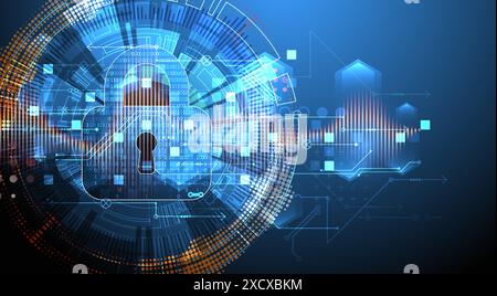 Secure digital background. Virtual confidential, programming protection. Hand drawn vector. Stock Vector