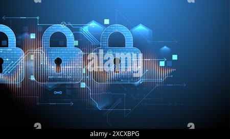 Secure digital background. Virtual confidential, programming protection. Hand drawn vector. Stock Vector