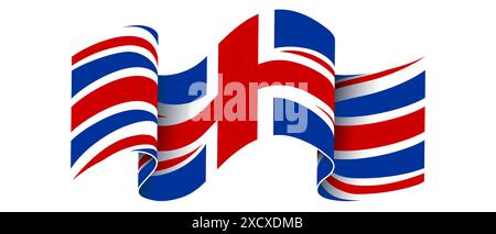 A waving british flag on white background. Banner with waving United Kingdom flag. RGB colors red, blue,white. Vector illustration. Stock Vector