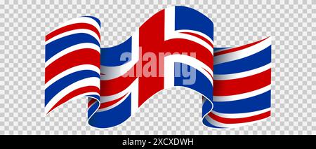 British flag waving in the wind on a transparent background. Banner with waving United Kingdom flag. RGB colors red, blue,white. Vector illustration. Stock Vector