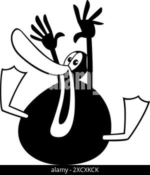 Cartoon illustration of happy or excited black duck animal character coloring page Stock Vector